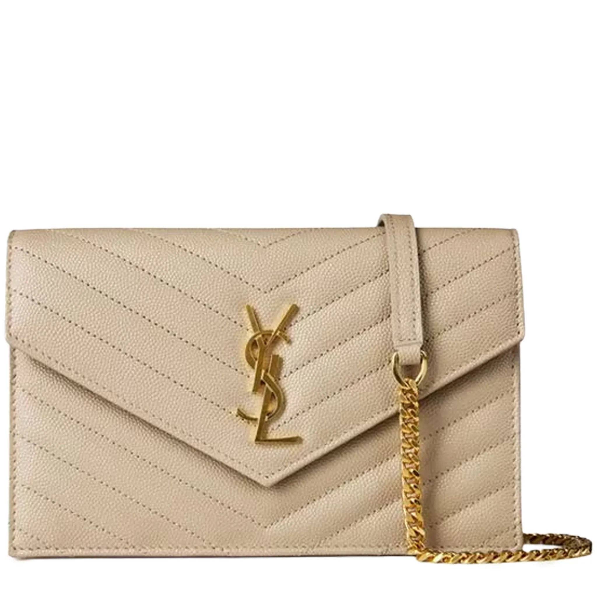 Front View of Saint Laurent Monogram Envelope Dark Beige Crossbody Bag 742920BOW012721